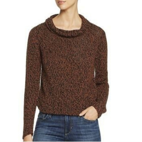 eileen FISHER funnel neck top marled knit sweater cowl mock neck nutmeg xl - Picture 1 of 12